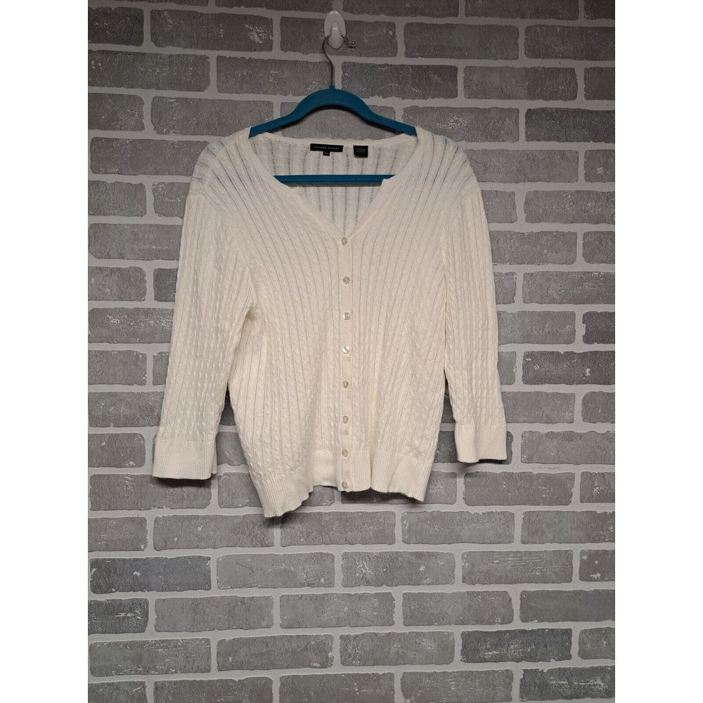 Vintage Jeanne Pierre Women's Chunky Cable‎ Knit Button Cardigan Sweater Size XL